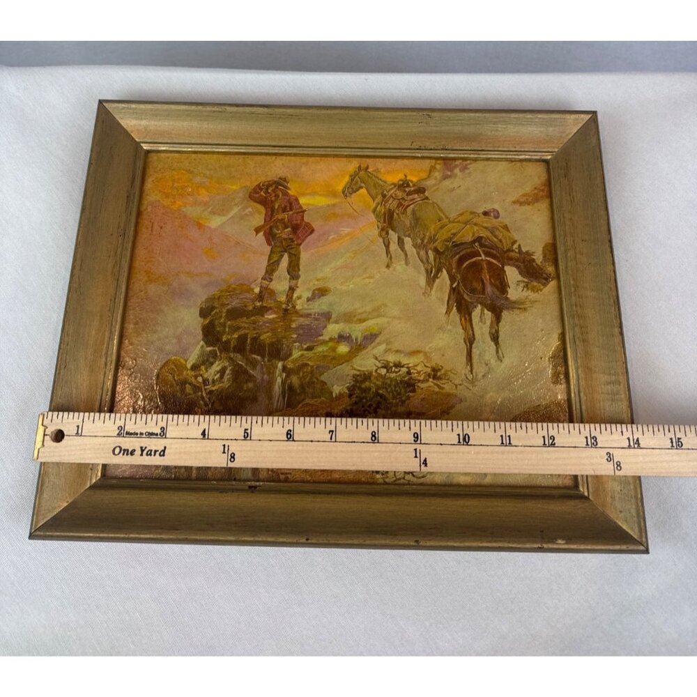 Vintage Western Landscape Painting Horse Rider Framed Charles M Russell - Picture 10 of 12